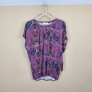 Moon & Sky Purple Printed Dolan Sleeve Hi-lo Blouse Size S
